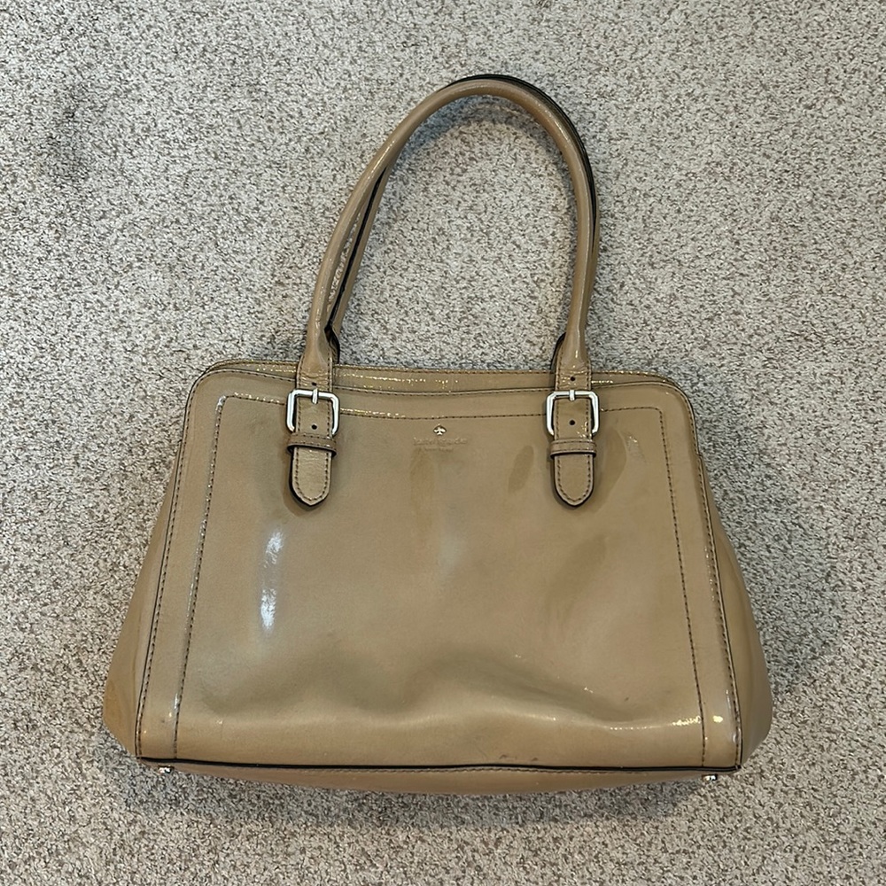 Kate Spade Large Patent Leather Satchel in “Camel”